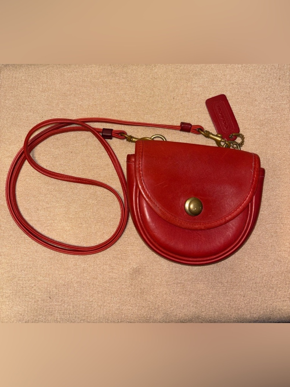 Vintage Coach Mini Bag Belt Bag/ Crossbody with Spring Lock Red Leather